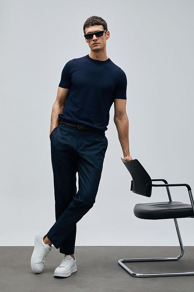 Lufian Tıno Men's Modal Blend Sweater Navy Blue