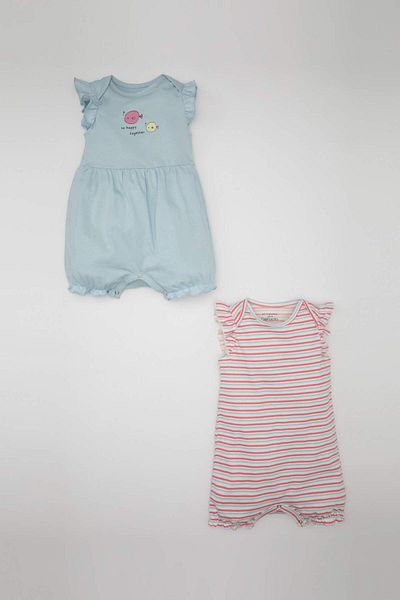 DeFacto Baby Girl Newborn Striped Combed Cotton 2-Piece Sleeveless Jumpsuit C2551A524Sm