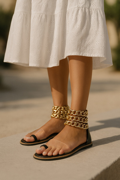 Giydim Gidiyor Сандали Pirve с кристални камъни, черни