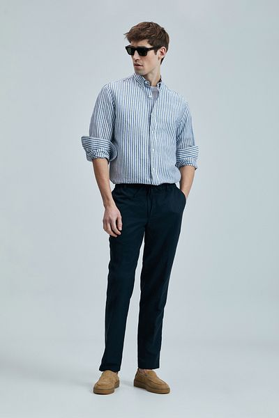 Lufian Bert Men's Linen Cotton Shirt Regular Fit Navy Blue