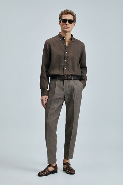 Lufian Pitaya Men's Linen Shirt Comfort Fit Brown