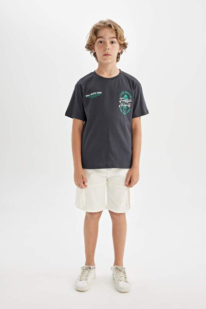 DeFacto Tricou cu mânecă scurtă cu imprimeu la spate, cu gât turnu, C4665A824SM