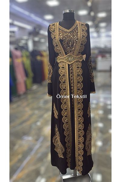 MODA Rochie de seară caftan de nuntă cu centură pentru femei locale