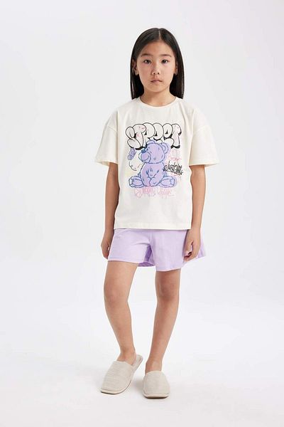 DeFacto Girls Pajamas Set Crew Neck Printed Short Sleeve Top Shorts C3375A824Sm