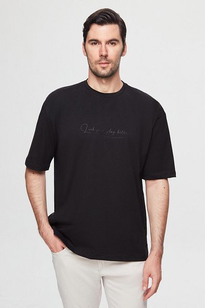Twn Oversize Black Printed 100% Cotton T-Shirt