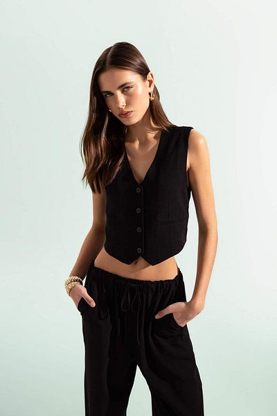 DeFacto Regular Fit Linen Blended Blazer Vest Z8525AZ24SM