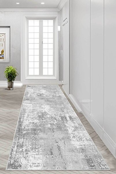 Decomia Home Dijital Kaymaz Yıkanabilir Gri Salon Halısı Mutfak Halısı Korido...