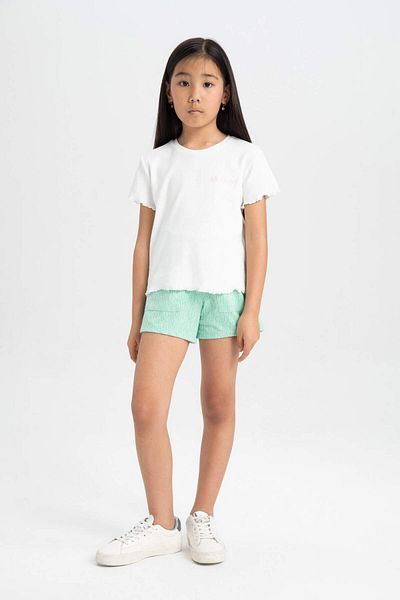 DeFacto Girl's Ribbed Short Sleeve T-Shirt - Crew Neck, Slim Fit, C4605A824Sm