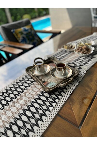 Tropikhome Örme Runner Pamuklu Dantel Püsküllü Runner 35x145 Cm Masa Örtüsü R...