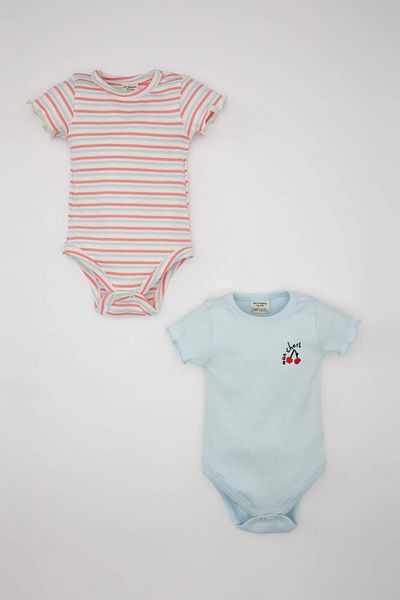 DeFacto Bebeluş fetiţă nou-născută cu decolteu în dungi Camisole cu mânecă scurtă, 2 bucăţi, cu mânecă scurtă, C2546A524SM