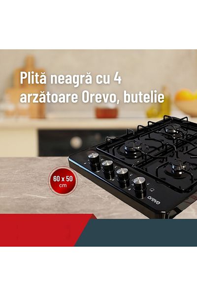 HARLEM Plita cu 4 arzatoare cu butoane Harlem Orevo, butelie