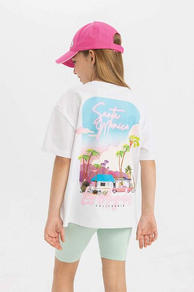 DeFacto Girl's Crew Neck Back Printed Oversize T-Shirt C5281A8Wt34-Mm