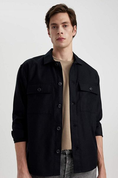 DeFacto Relax Fit Polo Collar Pocket Λεπτομερές πουκάμισο B3903AX24SP