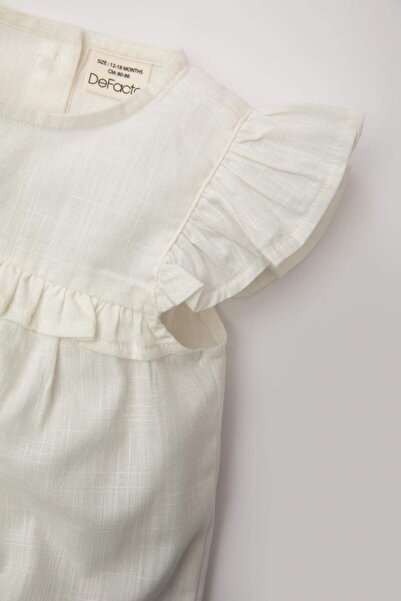 DeFacto Kız Bebek 2li Takım Flamlı Poplin Bluz Üst Çiçekli Şort Alt C4934A524SM