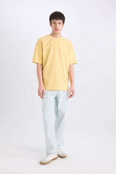 DeFacto Oversize Wide Fit Crew Neck Short Sleeve Basic Plain Heavy Fabric T-Shirt X3926Az24Sp