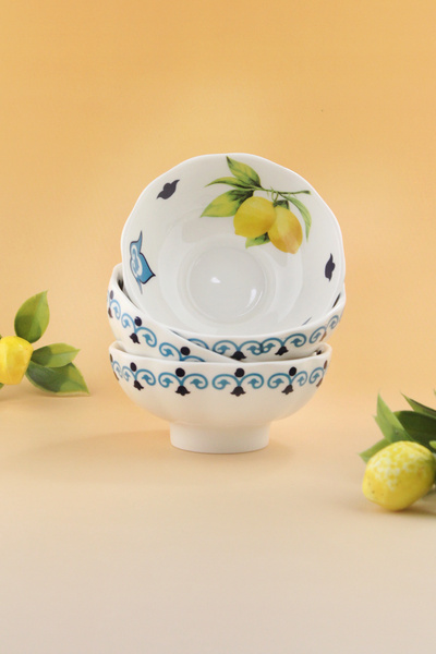 Bursa Porselen Dekor Lemon & Blue Blanc 4 Pieces Porcelain Bowl/Snack Bowl
