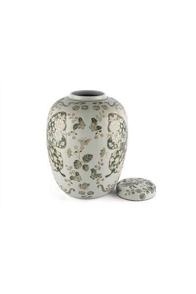 Mikasa Moor Mi̇kasa Moor Green White Butterfly Lid Vase 25X32Cm