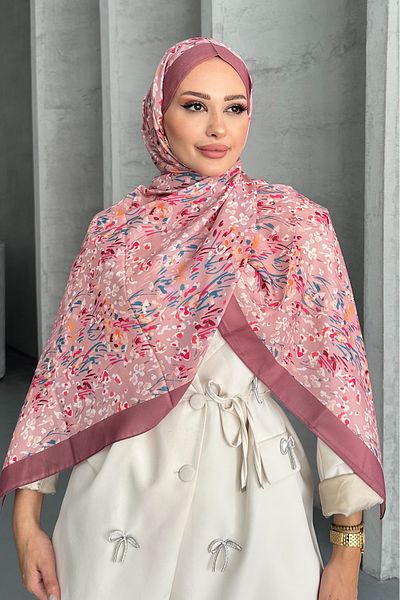 Stella Eşarp Ethnic Leopard Flower Pattern Pink Color Soft Cotton Shawl