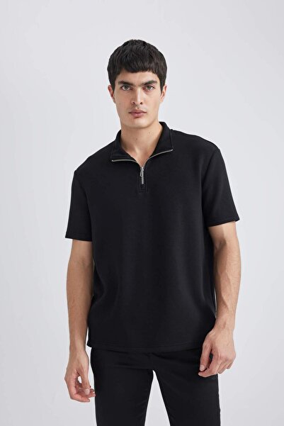 DeFacto Μπλουζάκι με κοντό μανίκι B6502AX24SP με κανονική εφαρμογή γιακά με μισό φερμουάρ