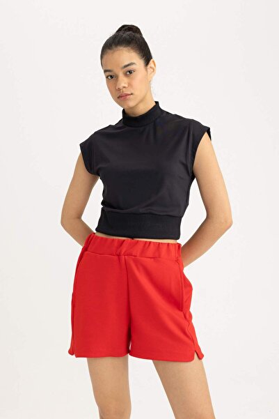 DeFacto DeFactoFit Crop Stand Collar Sportsman κοντομάνικο βαρύ υφασμάτινο μπ...