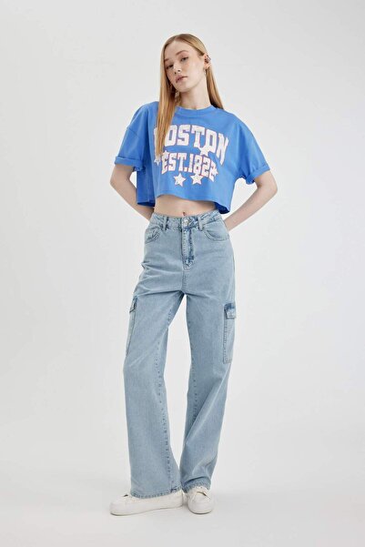 DeFacto Tricou cu mânecă scurtă cu imprimeu oversize, cu decolteu, B7115AX24SM