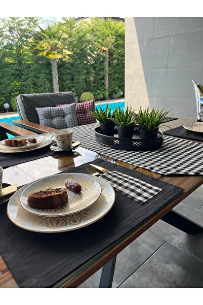 Tropikhome Yılbaşı Sunum Seti Supla Ve Runner Seti 6 Kişilik Set Siyah Ekose Desen Salon Ve Masa Sunum Takımı