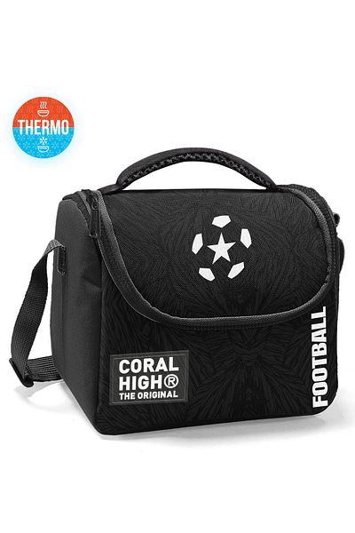 Coral High Black Football Patterned Thermo Lunchbox 22798