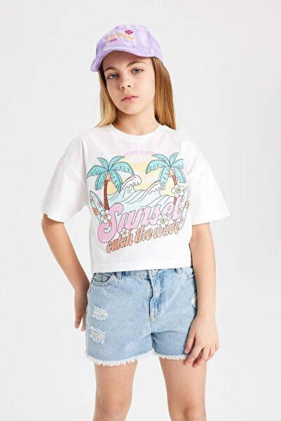 DeFacto Girl's Crew Neck Printed Short Sleeve T-Shirt B5171A824HS