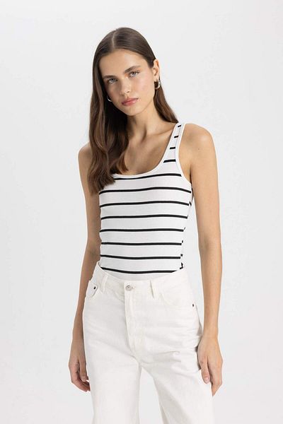 DeFacto Slim Fit Slim Fit Striped Crew Neck Rib Tank Top C6610Ax24Sm