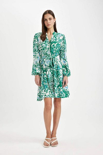 DeFacto Marocain Long Sleeve Midi Dress with Peep Collar Floral Pattern C3386Ax24Sm