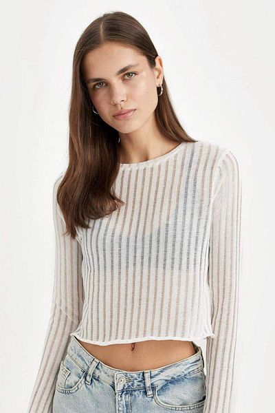 DeFacto Regular Fit Crew Neck Crochet Long Sleeve T-Shirt B6489Ax24Sp