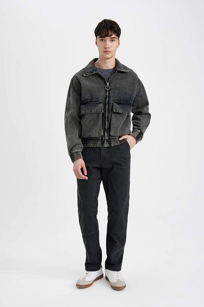 DeFacto Jachetă de jeans cu buzunar cu fermoar Relax Fit C6084ax24sp