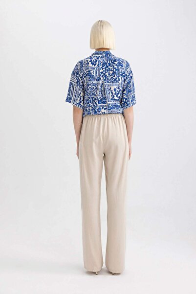 DeFacto Plátěné kalhoty s vysokým pasem ze směsi širokých nohavic s kapsami - B4211Ax24Sm