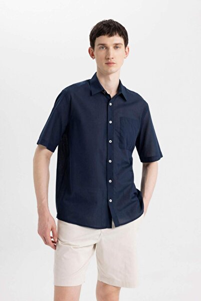 DeFacto Relax Fit Yazlık Polo Yaka Pamuklu Kısa Kollu Beyaz Gömlek C7598AX24SM