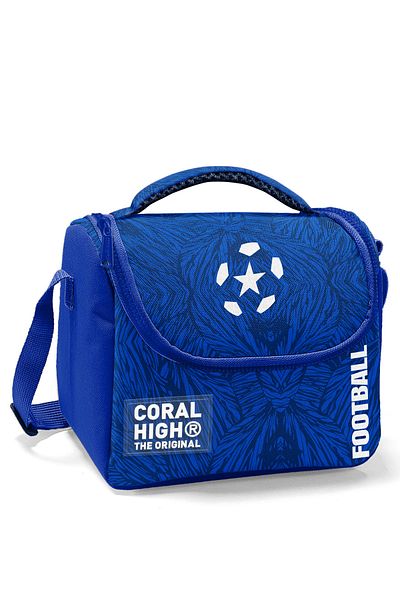 Coral High Navy Blue Saks Football Patterned Thermo Lunch Box 22797