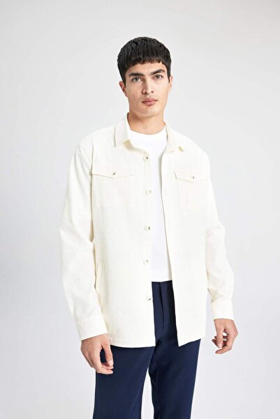DeFacto Regular Fit Polo Yaka Gofre Dokulu Gömlek Ceket B6682AX24SP