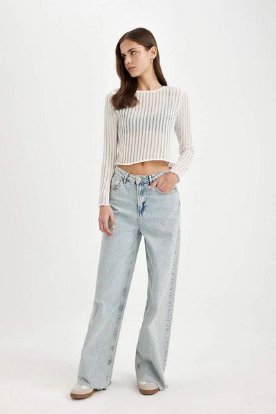 DeFacto Regular Fit Crew Neck Crochet Long Sleeve T-Shirt B6489Ax24Sp