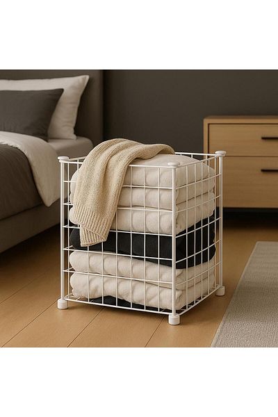 FERONYA Metal Wire Storage Basket 33X33X33 cm Disassembled Installation, Organizer Box, Toy and Clothes Storage