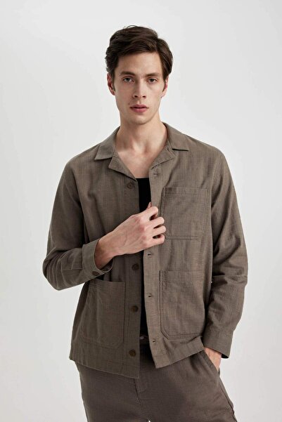 DeFacto Regular Fit Apaş Yaka Pamuklu Gömlek Ceket B4608AX24SP