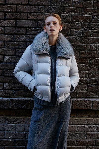 Lufian Gray Daisy Feather Women's Coat