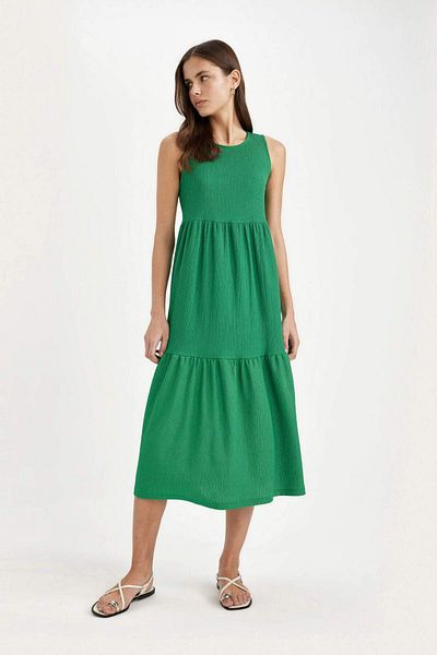 DeFacto Crew Neck Wrap Sleeveless Midi Dress A8841AX24SM
