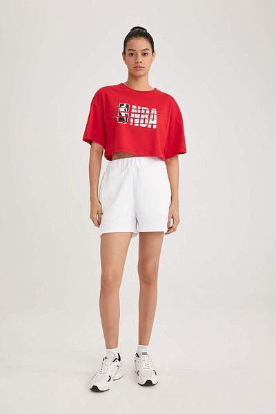 DeFacto Defactofit Nba Wordmark Oversize Wide Fit Crew Neck Short Sleeve Crop T-Shirt B9975Ax24Sm