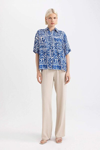 DeFacto Plátěné kalhoty s vysokým pasem ze směsi širokých nohavic s kapsami - B4211Ax24Sm