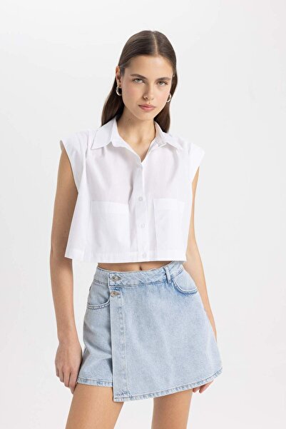 DeFacto Crop Poplin Kısa Kollu Gömlek C8285AX24SM