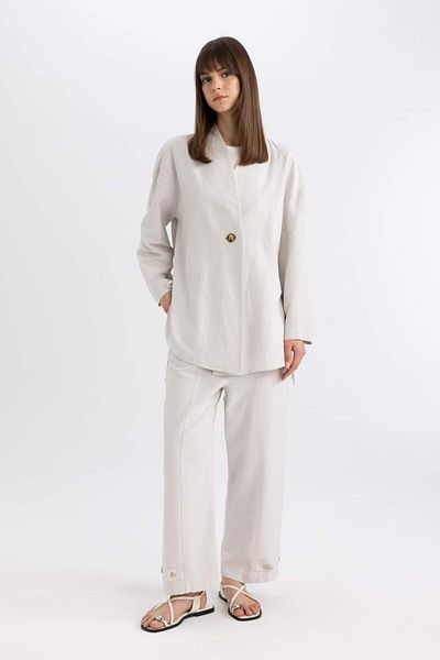 DeFacto Relax Fit V-Neck Linen Blended Kimono C0300AX24SP