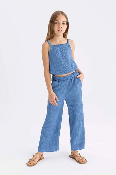 DeFacto Pantaloni largi pentru fete, cu picioare late, cu talie elastică, C5372A824SM