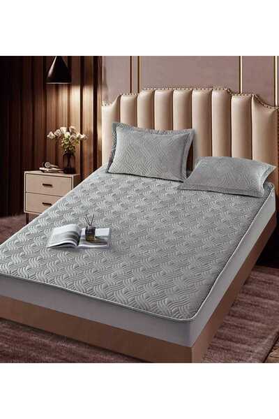 trendyhome Quilted Bed Cover with Elastic, Topper, 180 x 200cm, Grey, J23504