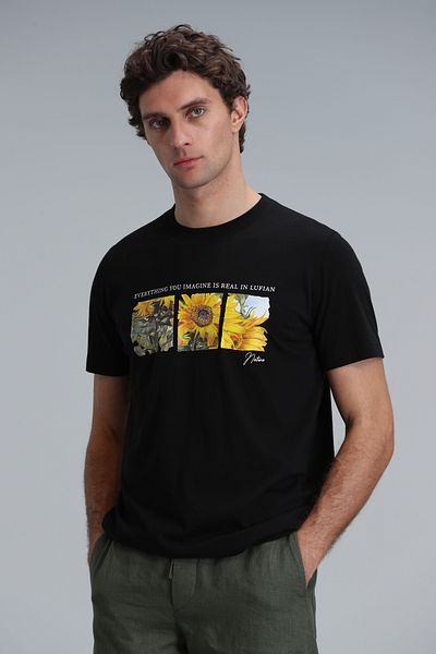 Lufian Black Modern Graphic June T-Shirt