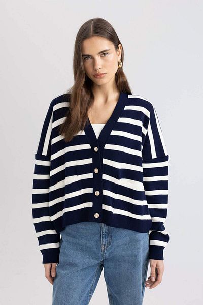 DeFacto Cardigan de tricotaj cu decolteu în V cu dungi late - supradimensionat D1425ax24sm