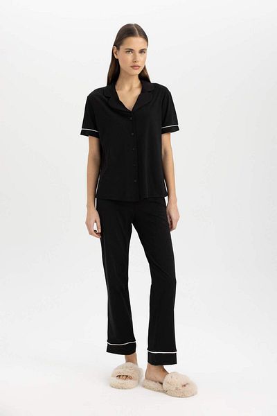 DeFacto Pajama Sets Regular Fit Short Sleeve Top Long Bottom -Fall in Love D0917Ax24Sm